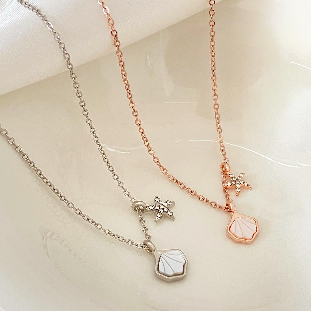 Ins starfish shell necklace female fashion temperament niche diamond star clavicle chain net red sweater chain tide