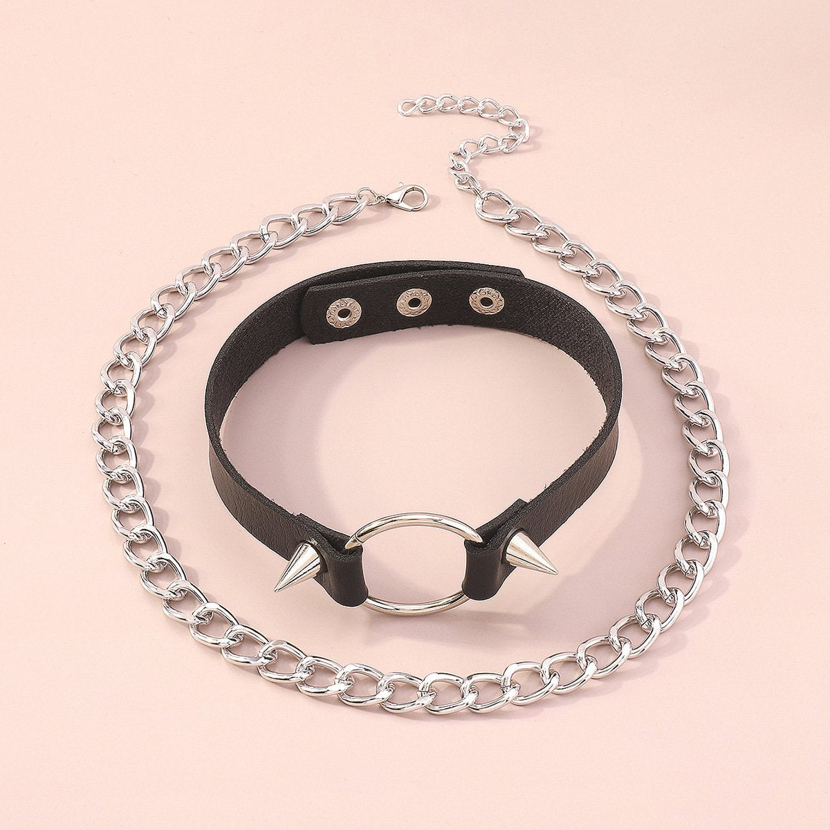 N158 Harajuku Leather Collar Exaggerated Chain Rivet Gothic Choker Vintage Exaggerated Necklace