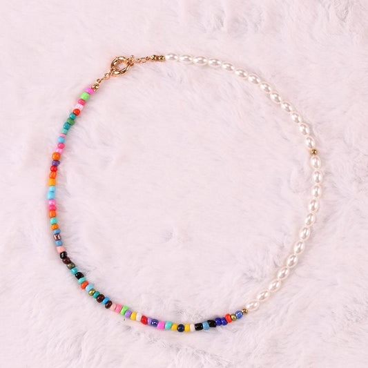 Necklace Women's Asymmetrical Beach Explosion Color Beads Imitation Pearl Trend Fashion Necklace