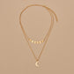 Jewelry Gold Chain Iron Single Hanging Moon Disc Chain Pendant Double Layer Necklace