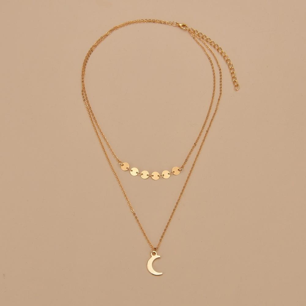 Jewelry Gold Chain Iron Single Hanging Moon Disc Chain Pendant Double Layer Necklace