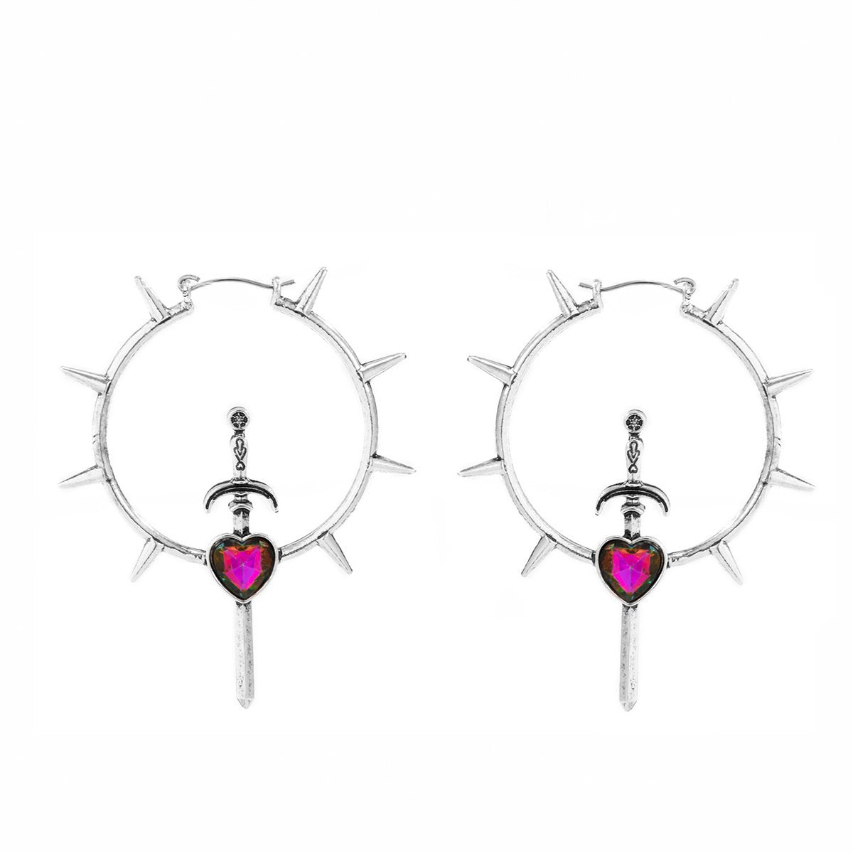 Jewelry Fashion Street Shooting Geometric Circle Rivet Earrings Retro Trend Gem Sword Shape Earrings Female