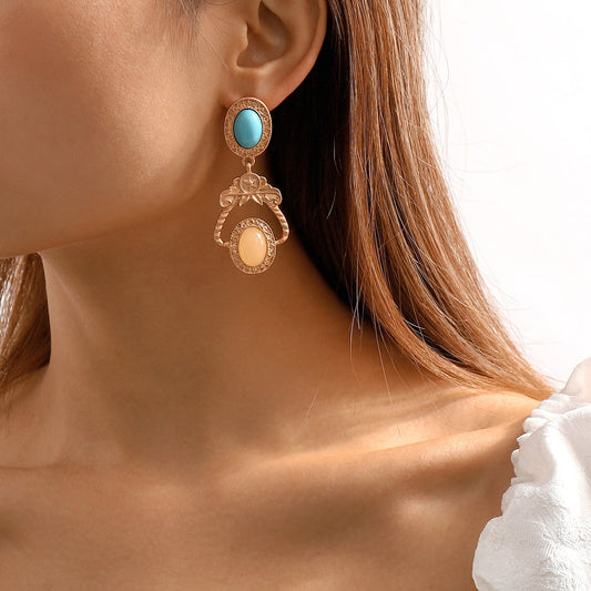E1164 Medieval Literature and Art Elegant Vintage Earrings Personality Geometric Resin Turquoise Creative Earrings