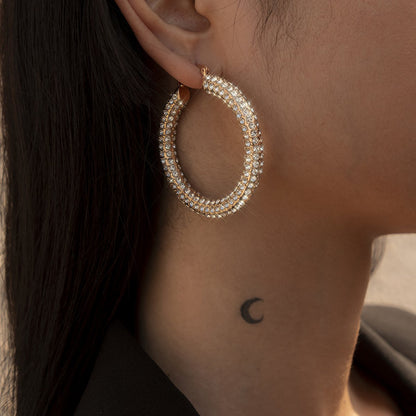 Jewelry fashion light luxury C-shaped full-diamond set earrings temperament all-match inlaid colored diamond geometric earrings