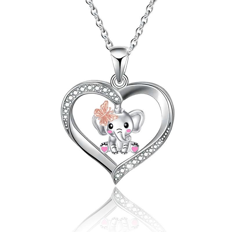 Explosive fashion women's heart butterfly elephant pendant necklace beautiful animal series jewelry