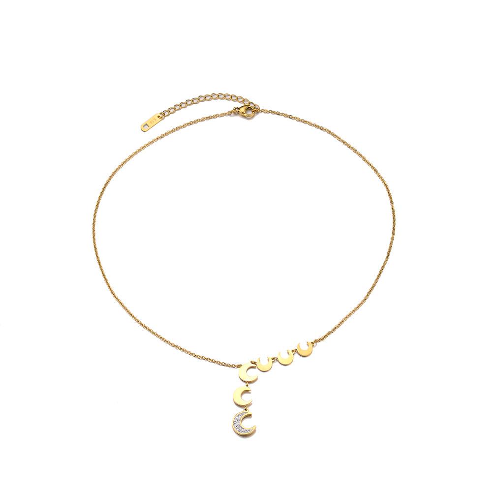 Minority diamond-encrusted moon tassel pendant all-match fashion titanium steel gold-plated crescent moon necklace for women