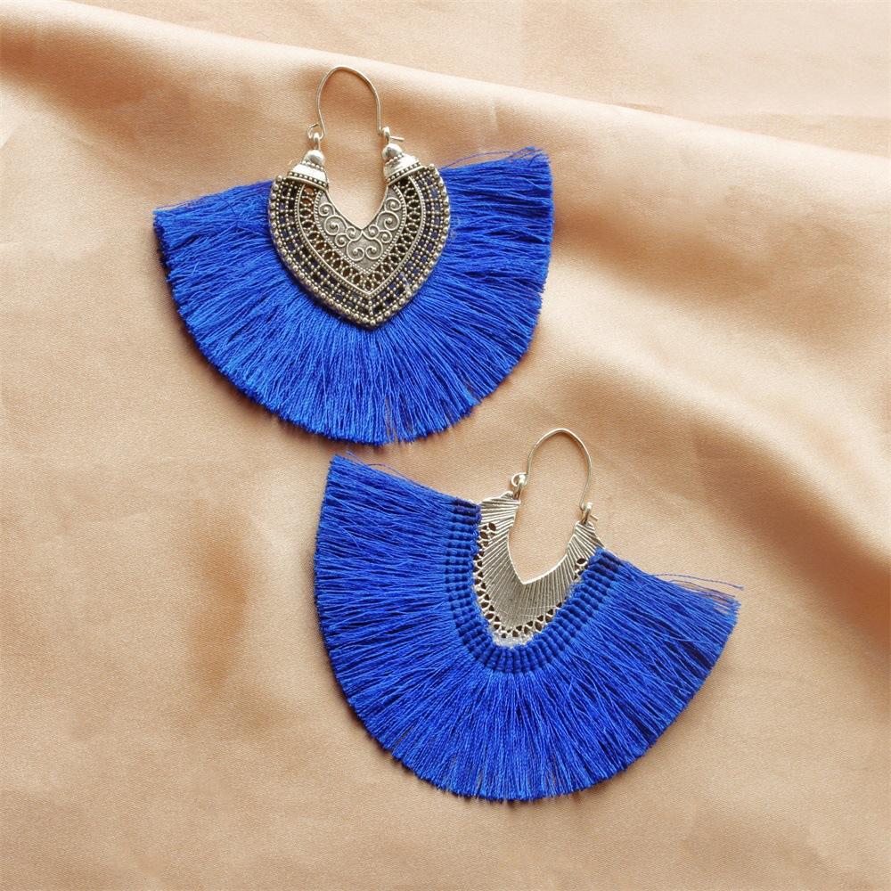 Fashion creative earrings exaggerated retro fan-shaped tassel earrings earrings bohemian earrings