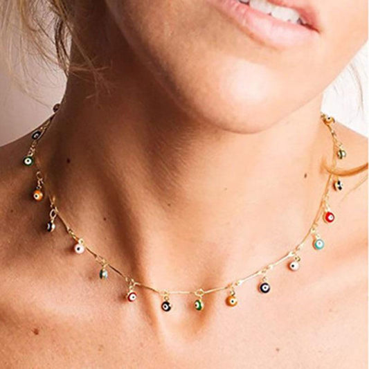 Explosive style dripping oil color necklace fashion personality devil's eye collarbone chain handmade chain necklace female