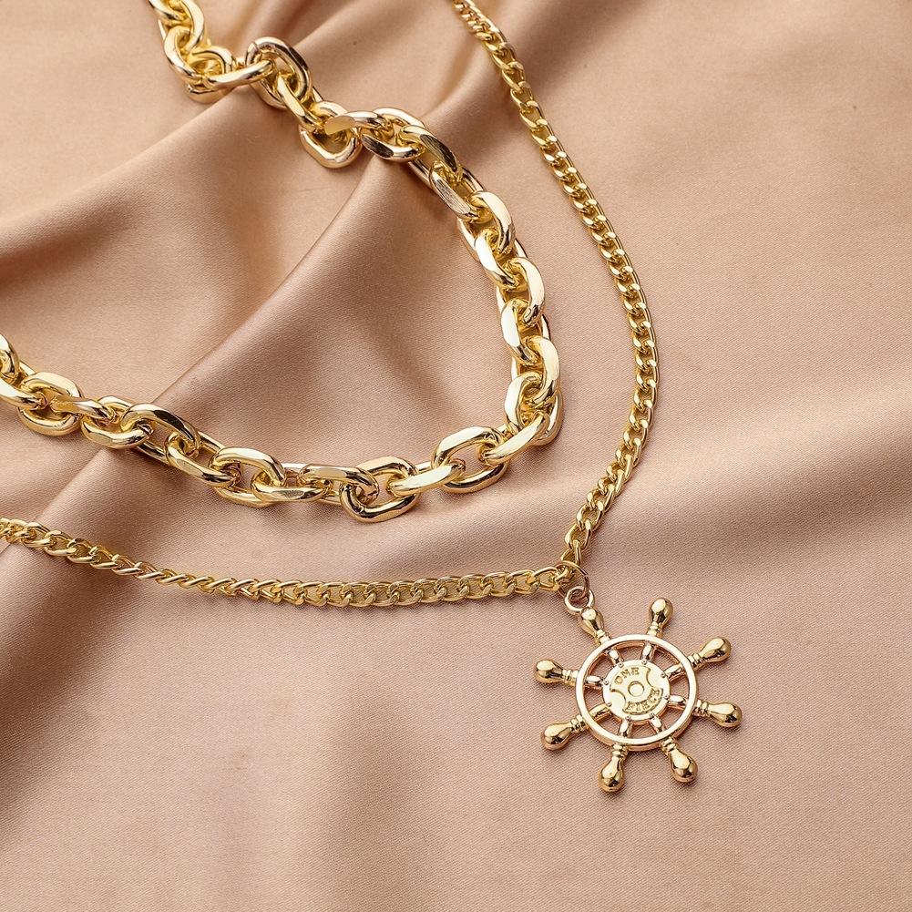 Fashion personality atmosphere double thick chain anchor men's necklace niche design clavicle chain men