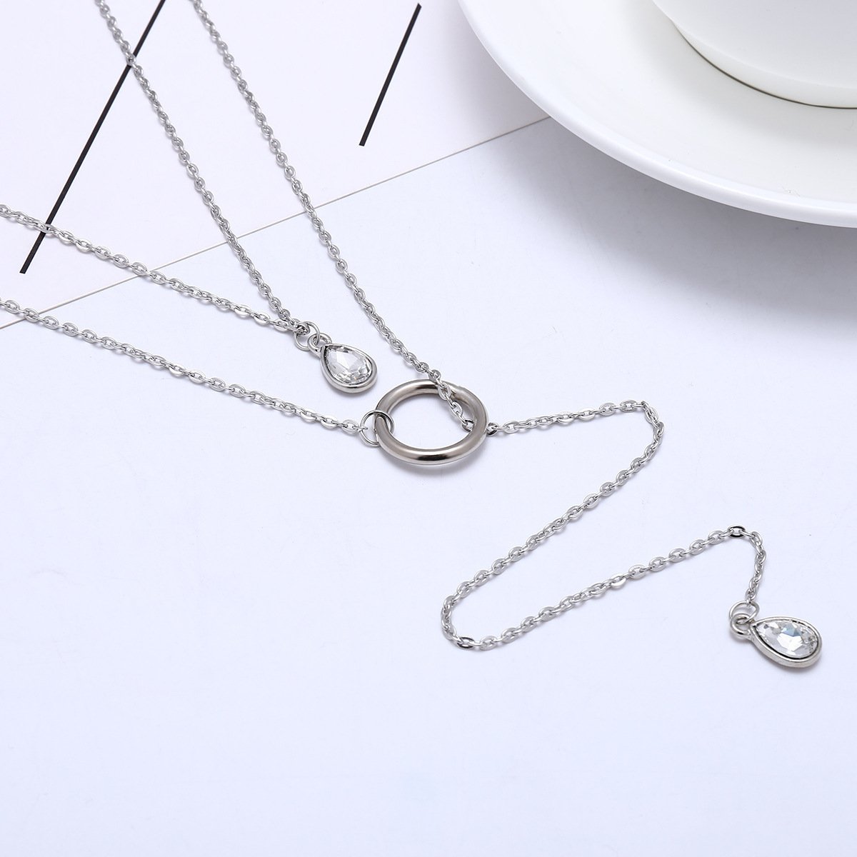 Jewelry Fashion Personality Trend Free Versatile Necklace Geometric Pearl Pendant Long Tassel Long Necklace