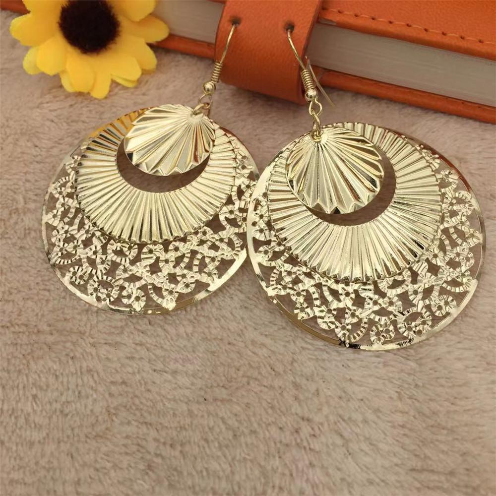 Ruched Sequin Bird's Nest Hollow Earrings Women's Indian Gold Color Earrings Jewelry