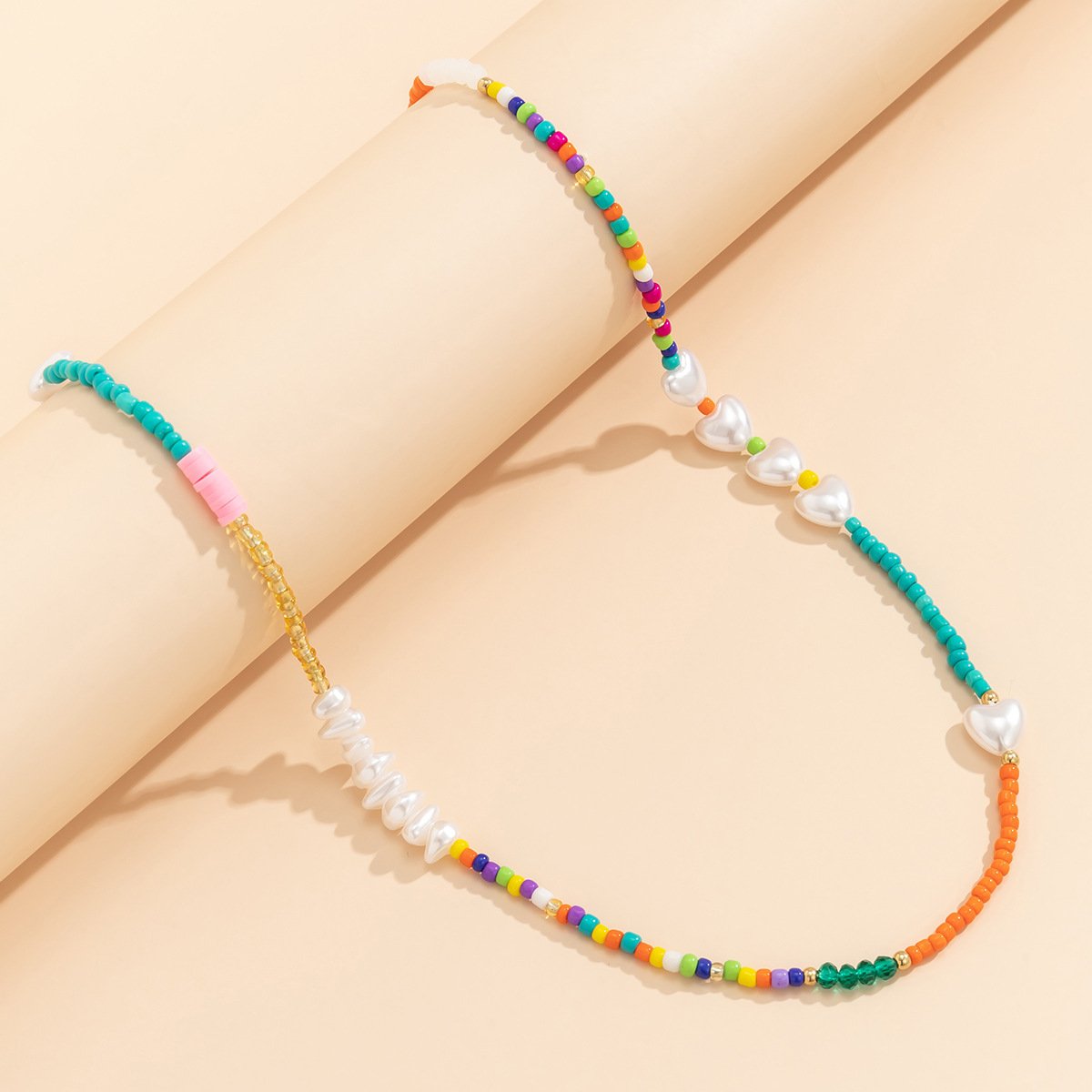 Jewelry beaded heart-shaped geometric necklace simple ethnic color special-shaped imitation pearl necklace female