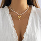 Jewelry Versatile O Word Beaded Geometric Necklace Creative Imitation Pearl Peach Heart Double Necklace Women