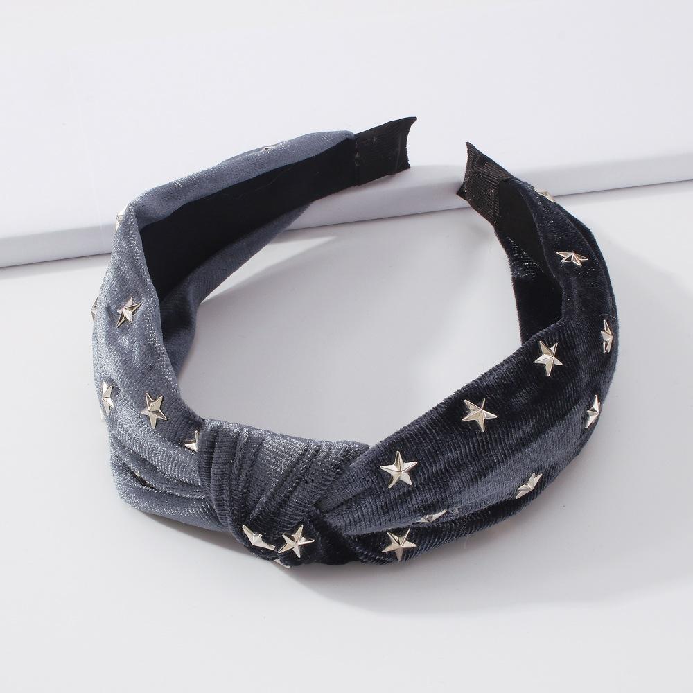 F3814 Simple solid color knotted hair accessories fashion five-pointed star pressure hair headband retro personality velvet headband