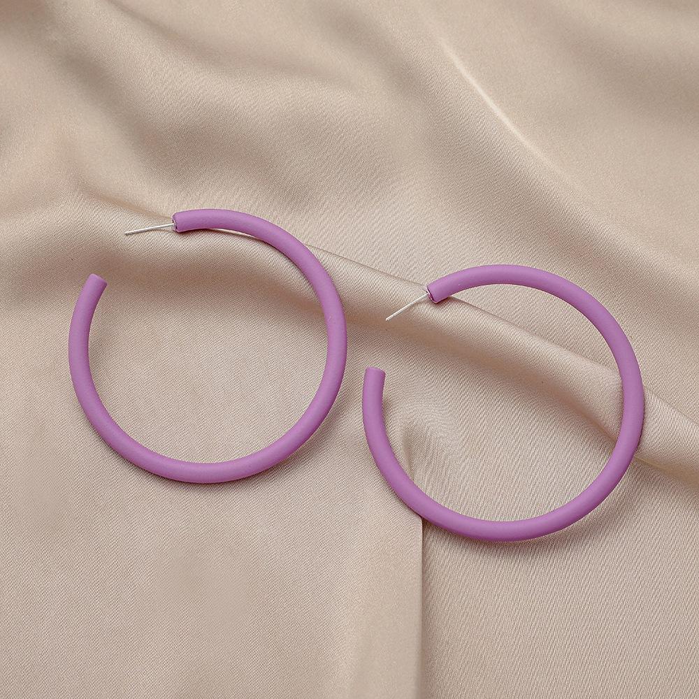 Fashion personality fluorescent purple simple exaggerated C-shaped large earrings trendy elegant atmospheric earrings for women