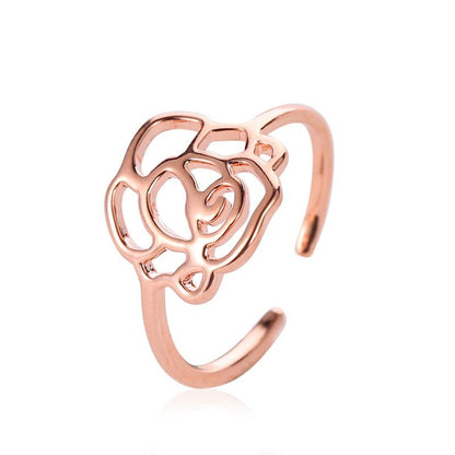 Fashion Jewelry Temperament Rose Gold Rose Ladies Ring Hollow Opening Single Ring