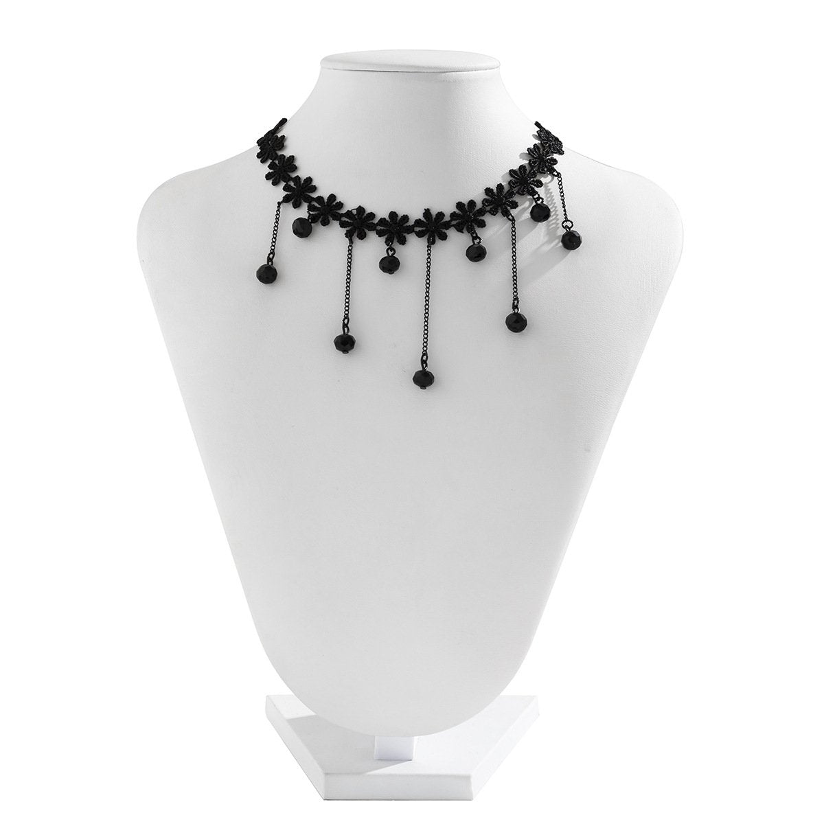Jewelry sweet cool dark lace flower choker necklace personalized imitation crystal tassel necklace