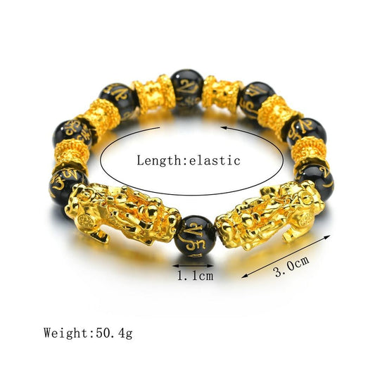 Gold Pixiu Bracelet Obsidian Color Leather Hugh Buddha Beads Bracelet for Men and Women Gift Set X Accessories