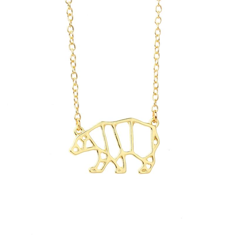 Fashion cute origami hollow bear necklace, all-match alloy animal bear delicate clavicle chain