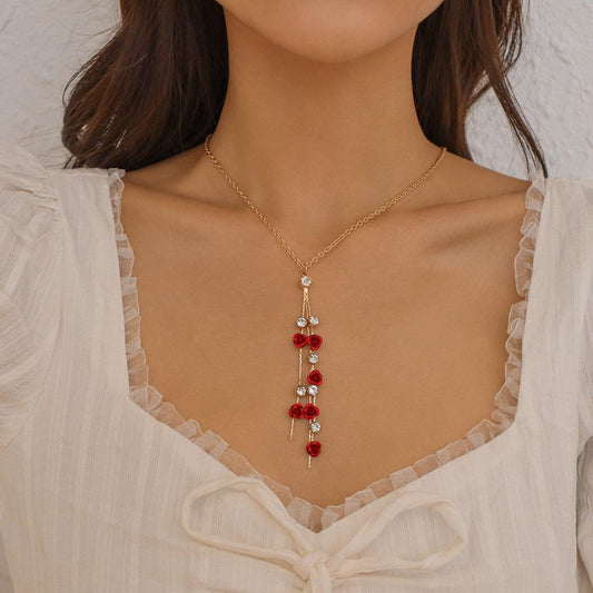N9861 Fashion Creative Necklace Temperament Elegant Flower Earrings Girl Heart Simple Diamond Jewelry Set