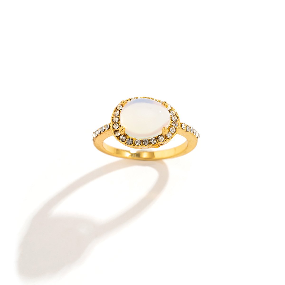 Jewelry simple cold geometric moonstone ring set female personality bat micro-inlaid ring