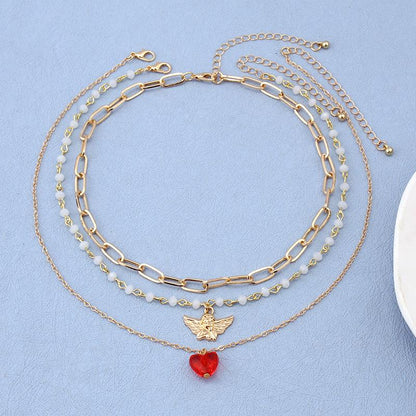 Three-piece set of angel love necklace set light luxury trend net red temperament stacked multi-layer necklace
