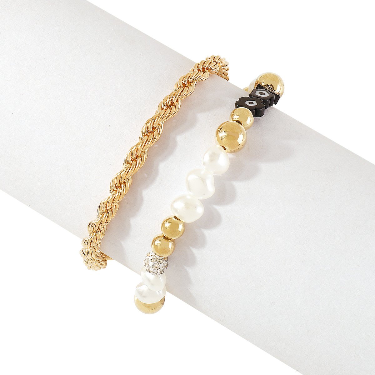 B1969 Niche Simple Retro Twist Chain Beaded Bracelet Personality Resin Flower Pearl Rhinestone Bracelet