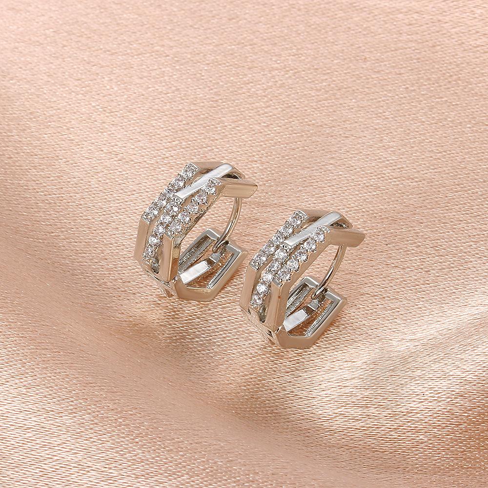 Metal polygonal earrings simple cold micro-inlaid zircon earrings net red high-end geometric earrings jewelry