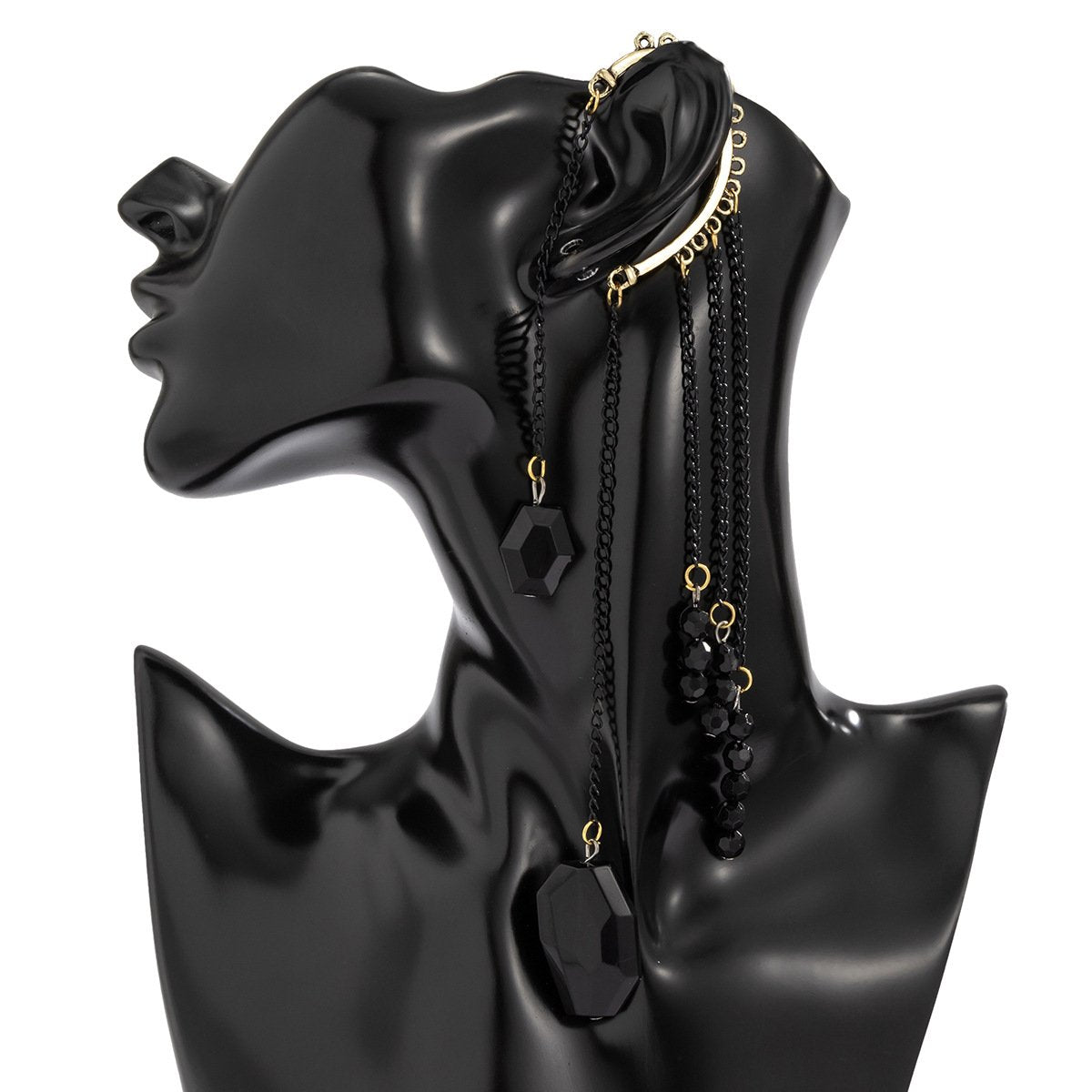 Jewelry Dark Punk Crystal Tassel Earrings Female Personality Metal Chain Ear Bone Clip Earrings