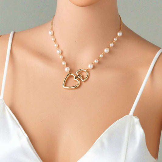 Fashion Alloy Peach Heart Pendant Necklace Simple Imitation Pearl Necklace Accessories