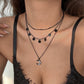 Jewelry Simple Open Peach Heart Chain Necklace Sweet Cool Dark Black Micro-inlaid Crescent Moon Tassel Necklace Female