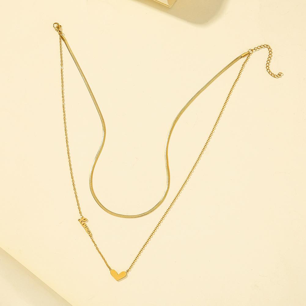 Niche design sense titanium steel double-layer heart-shaped necklace simple love love stainless steel clavicle chain jewelry female