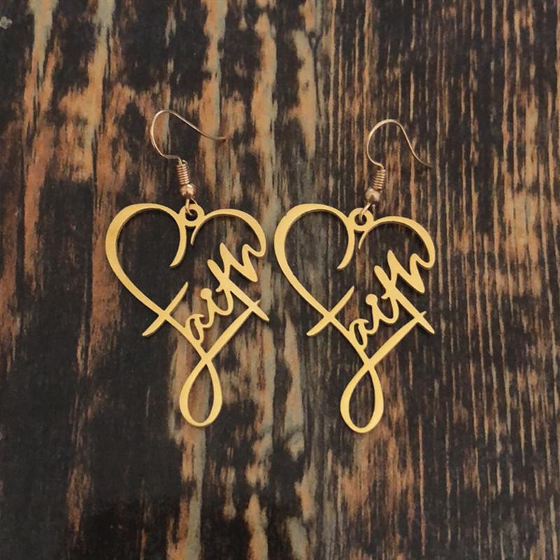 Titanium steel earrings stainless steel letter cross heart earrings ins indifferent high-end female