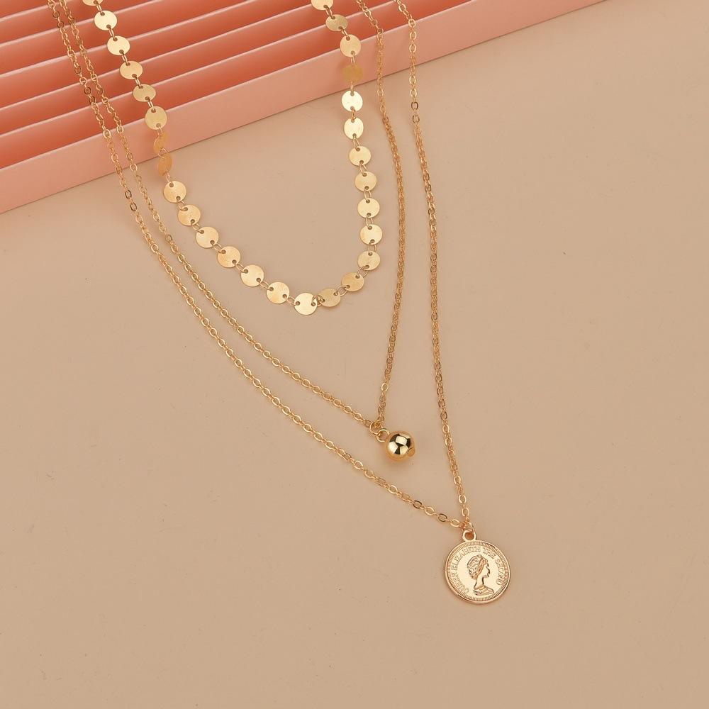 Retro Queen Head Necklace Fashion CCB Alloy Pendant Multilayer Necklace Accessories