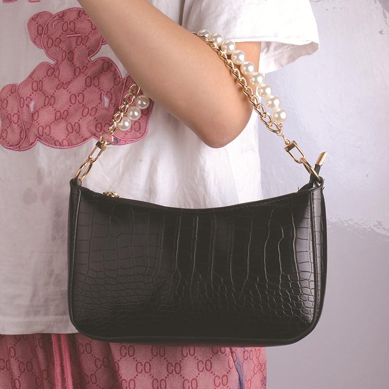 Imitation Pearl Temperament Double Chain Bag Chain Personality Fashion Metal Beaded Handbag Accessories