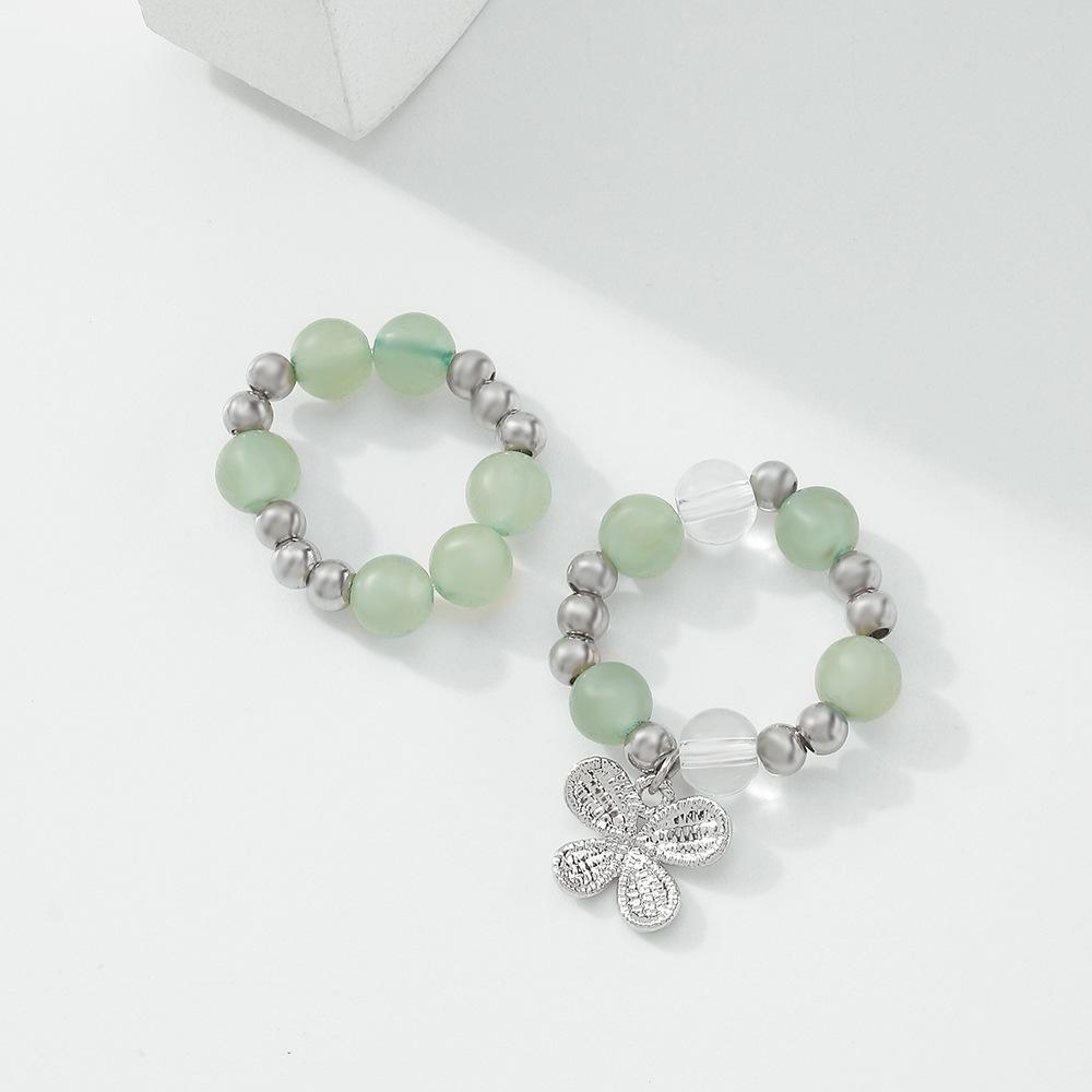 R667 Jewelry Simple Beaded Temperament Fashion Ring Female Alloy Flower Sweet Elastic Ring