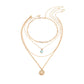 Jewelry Simple Geometric Portrait Set Necklace Female Retro Green Turquoise Round Pendant Necklace