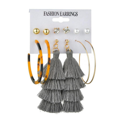 Accessories Creative Leopard Print Acrylic Stud Earrings Bohemian Layered Tassel Earrings Set