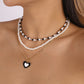 N9938 Retro Pearl Necklace Women's Multi-layer Fashion Drip Oil Heart Necklace Romantic Temperament Geometric Necklace