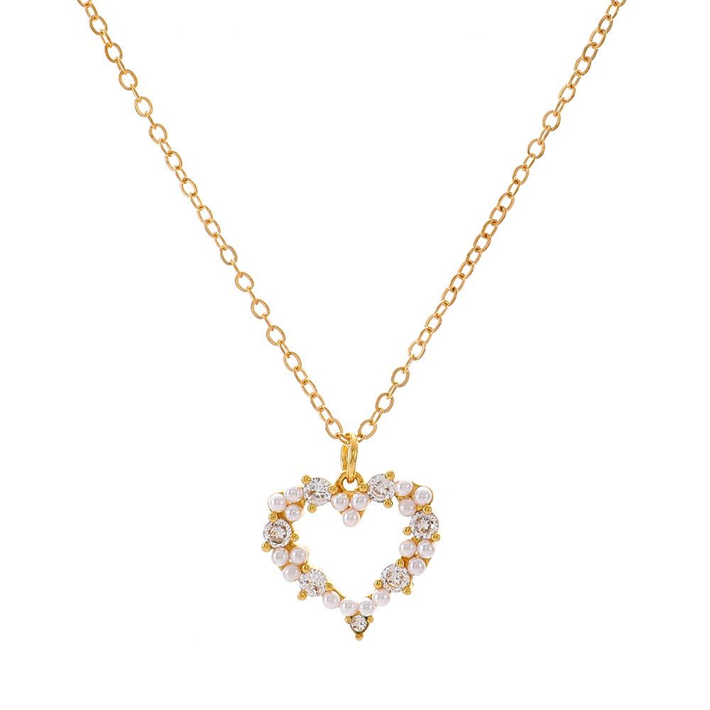Ins Hollow Love Pearl Necklace Women's Fashion Light Luxury Niche Design Diamond Heart Pendant Clavicle Chain