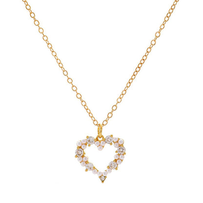 Ins Hollow Love Pearl Necklace Women's Fashion Light Luxury Niche Design Diamond Heart Pendant Clavicle Chain