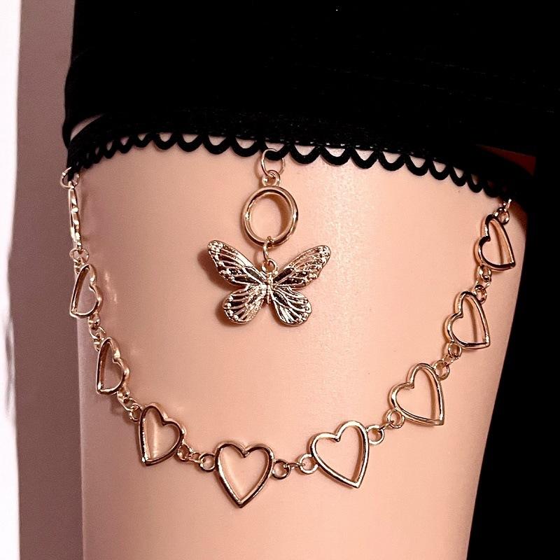 Jewelry Butterfly Pendant Hollow Love Leg Chain Female Lace Elastic Sexy Thigh Ring Body Chain
