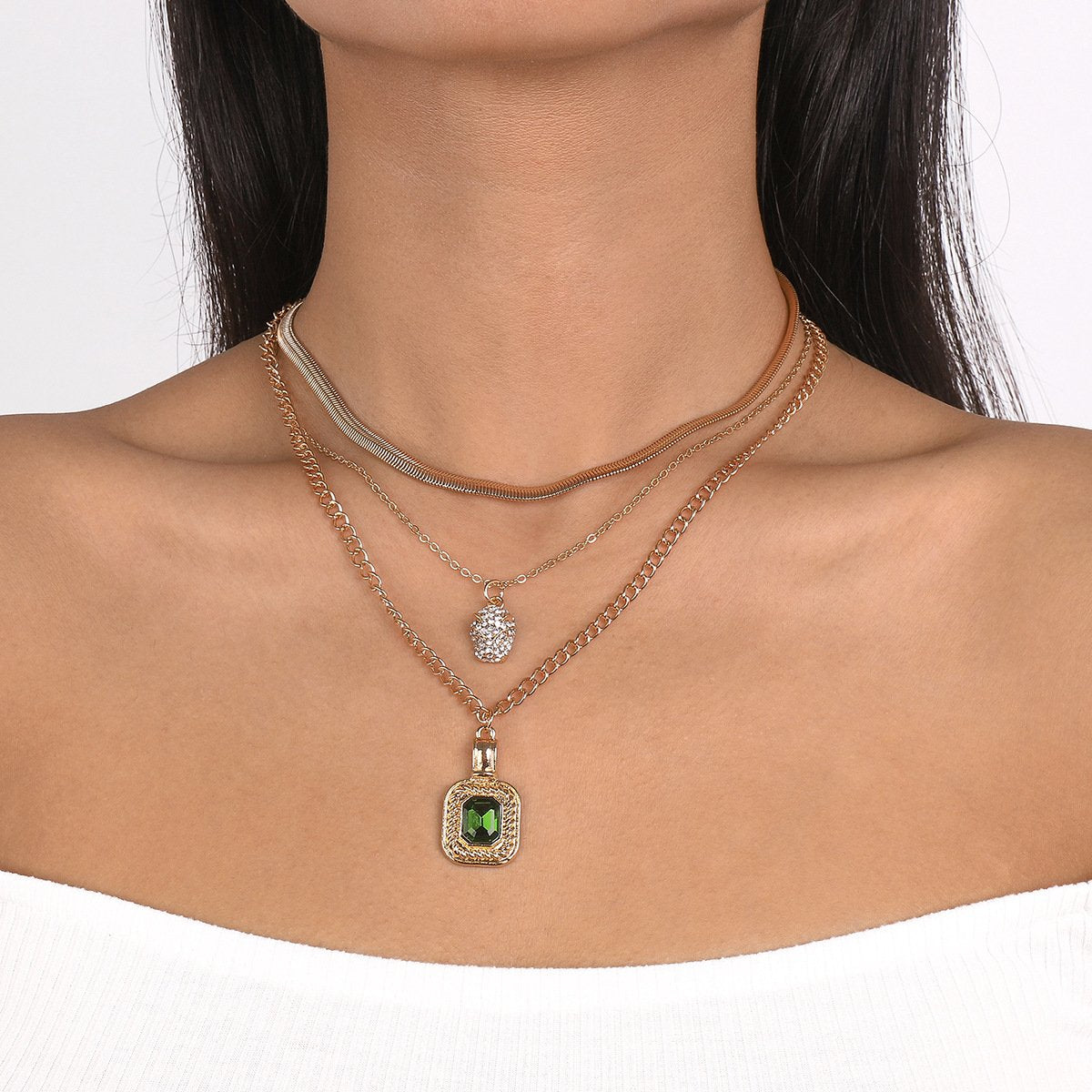 N1752 retro stacked multi-layered necklace palace simple niche necklace light luxury rhinestone necklace female