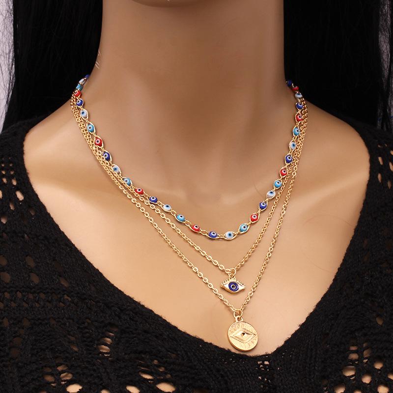 Jewelry fashion exaggerated trend eye necklace multi-layered with devil's eye pendant female necklace