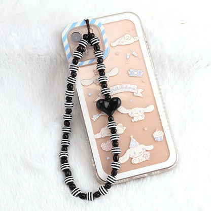 ins personality fashion color acrylic bead mobile phone lanyard peach heart bag chain female pendant