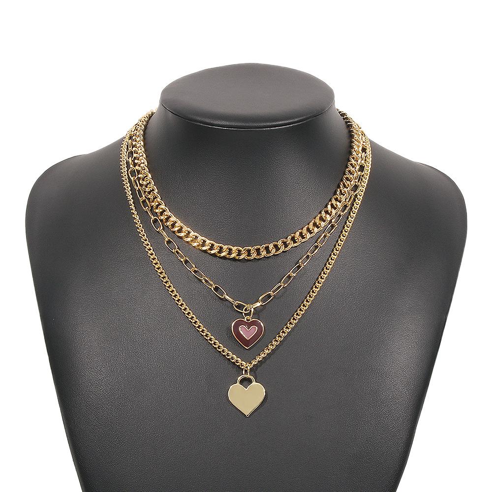 N9429 Hip Hop Personality Street Shot Necklace Retro Love Drop Oil Necklace Trendy Cool Exaggerated Multilayer Necklace Female