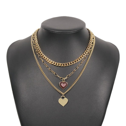 N9429 Hip Hop Personality Street Shot Necklace Retro Love Drop Oil Necklace Trendy Cool Exaggerated Multilayer Necklace Female