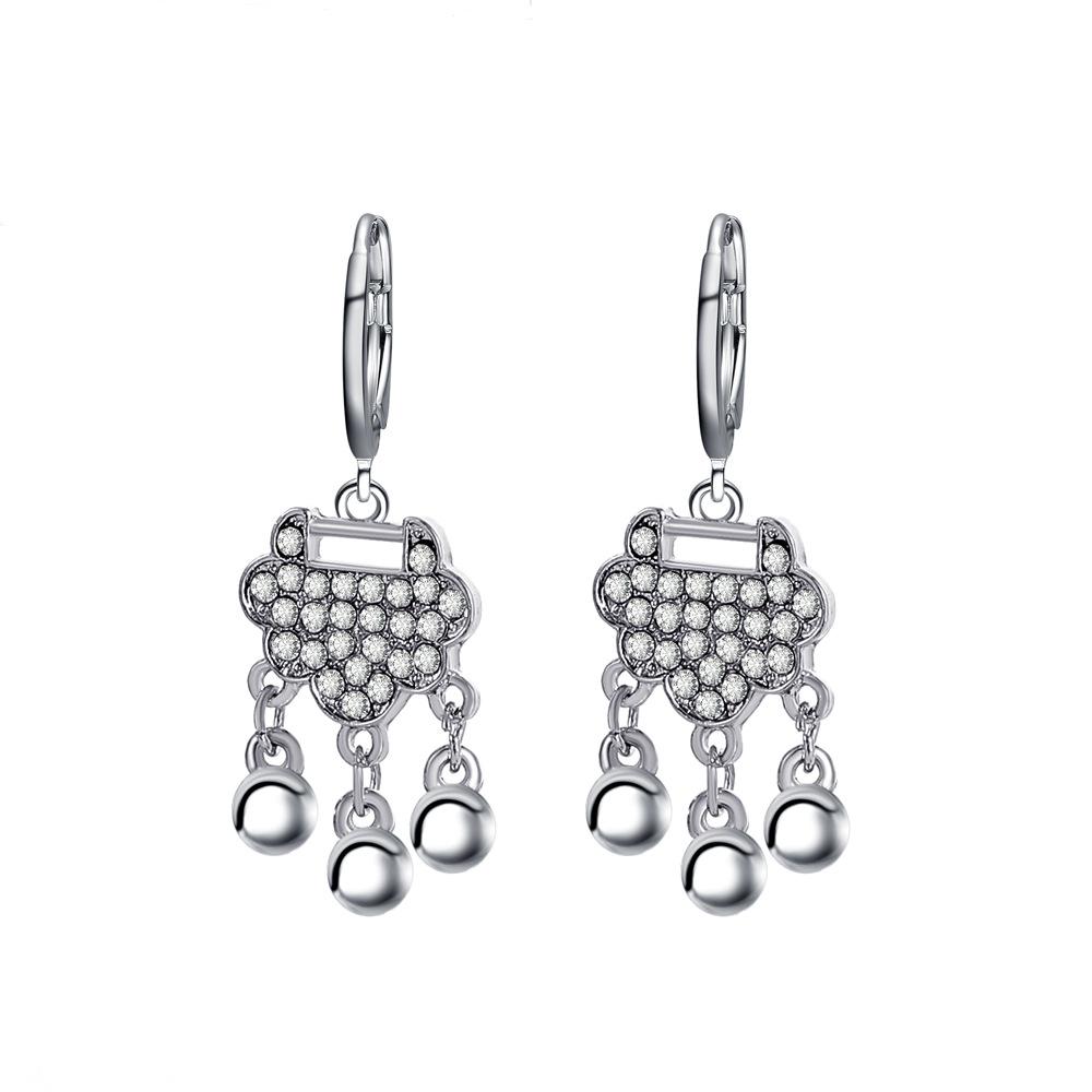 One step one ring safety lock bell earrings women's same style fashion temperament zircon earrings national tide earrings