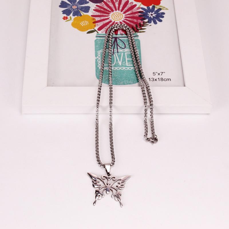 Stainless Steel Jewelry Creative Men and Women Hollow Butterfly Pendant Necklace Popular Jewelry