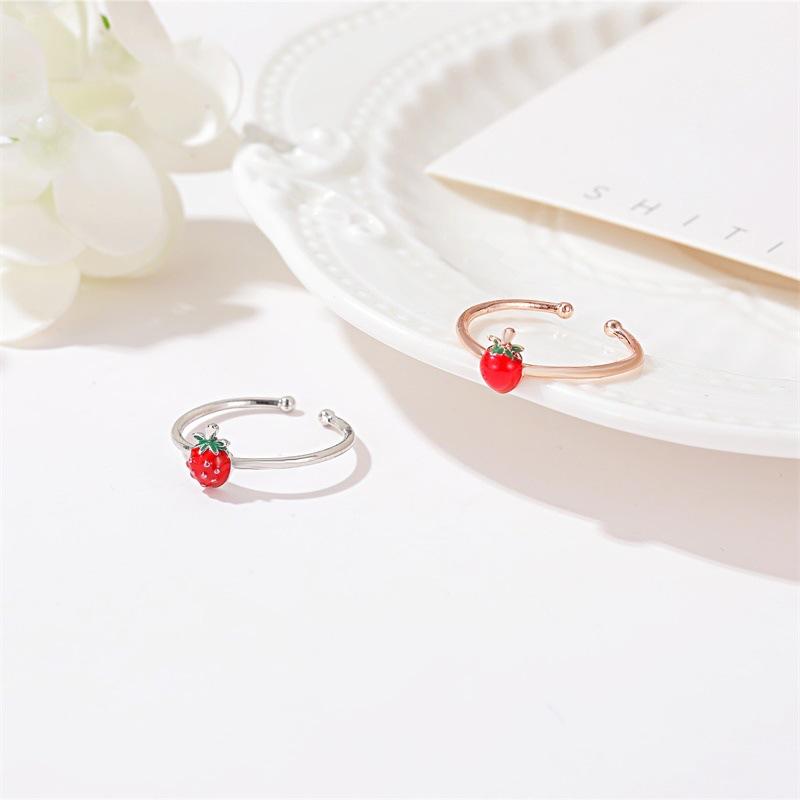 Small fresh vitality girl strawberry open ring sweet Mori knuckle ring simple literary student tail ring